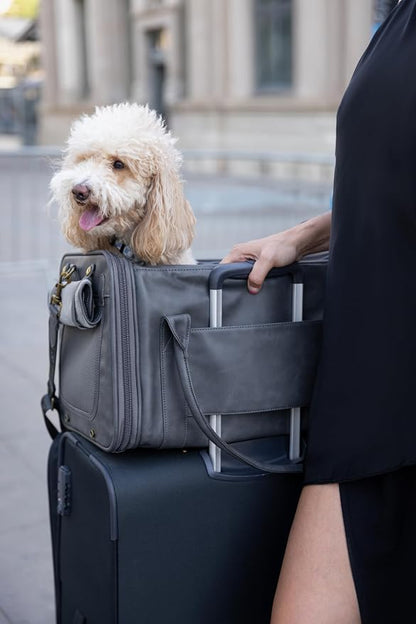 Noah & Paw Cat Carrier Soft Dog Carrier for Small Dogs, TSA Airline Approved 18x11x11in Cat Crate, Pet Travel Crate, Small Pet Kennel, Mattress Included, Charcoal Faux Leather