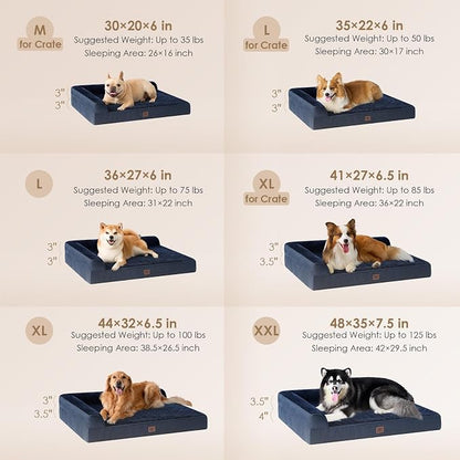 EHEYCIGA Large Dog Bed Memory Foam for Crate, Orthopedic Dog Bed Large Size Dogs with Washable Removable Cover, Waterproof Pet Sofa Couch with Nonskid Bottom, 35x22x6, Navy Blue | Small Dog Sofa with Washable Removable Cover, Waterproof Pet Couch for C...