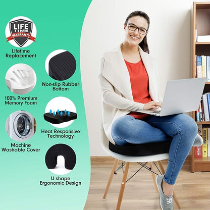Seat Cushion for Office Chair,Memory Foam Seat Cushion,Tailbone,Sciatica,Lower Back Pain Relief,Chair Cushion for Car,Wheelchair,Computer and Desk Chair