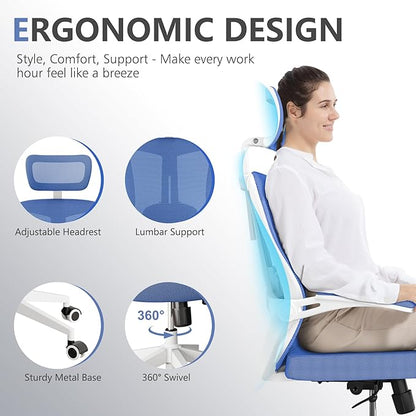 balmstar Office Chair,Ergonomic Comfy Home Desk Chair with 350LBS Capacity,High Back Gaming Chair with Wheels,Mesh Computer Chair,Lumbar Support, Adjustable Headrest,Flip-up Armrest