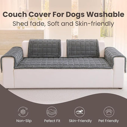 Couch Cover for Dogs Washable, Non Slip Couch Covers for 3 Cushion Sofa Pet Friendly, Fuzzy Pet Couch Cushion Covers for Dog, Thick, Soft for Sofa Protector (Dark Gray, 27.6" x 70.9"/70 x 180cm)
