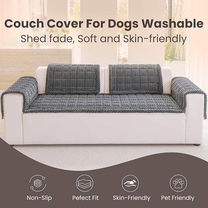 Couch Cover for Dogs Washable, Non-Slip Pet Couch Covers for Sofa, Fuzzy Dog Couch Cover Blanket, Thick, Soft, Plush Couch Cushion Covers for Sofa Protector(Dark Gray, 23.6" x 47.2"/60 x 120cm)