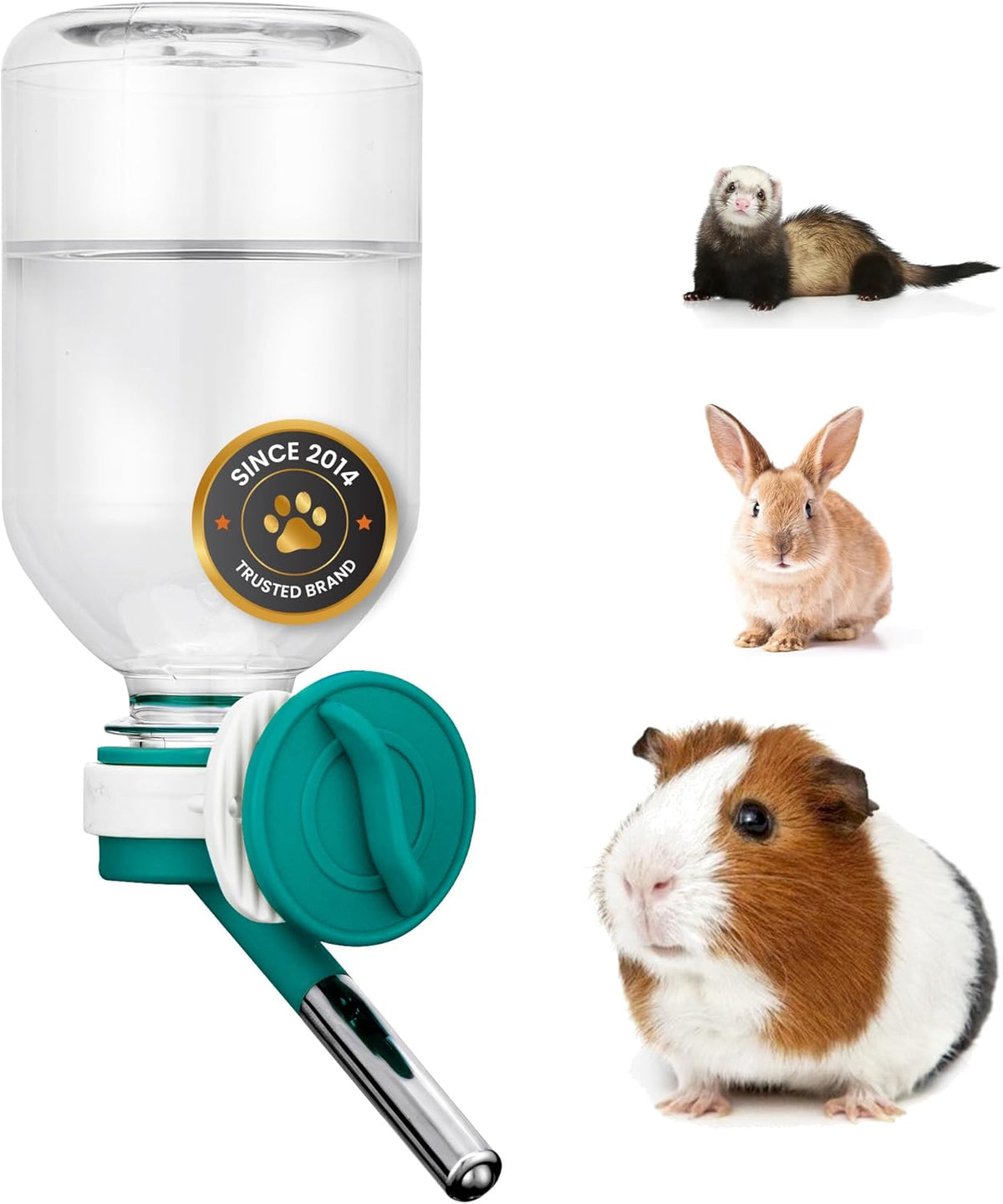 Choco Nose Patented No-Drip Water Bottle/Feeder for Guinea Pigs/Hamsters/Bunnies/Ferrets/Other Small Pets, Critters and Animals - for Cages, Crates or Wall Mount. 10.2oz. Nozzle 10mm, Green (C128)