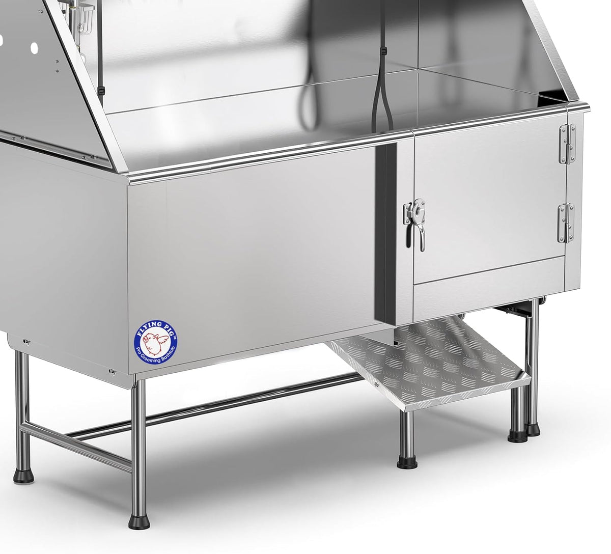Flying Pig Grooming 62" Stainless Steel Pet Dog Bath Tub with Faucet (Right door/Left Drain), 62 x 27 x 58"