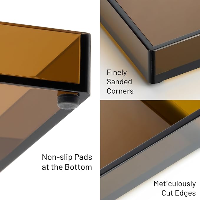 11" x 4.3" Bathroom Vanity Tray Acrylic Decorative Counter Organizer for Soap Dispenser, Perfume, Candle, Makeup - Rectangle Tray for Sink, Toilet Tank, Dresser Home Decor, Small Brown