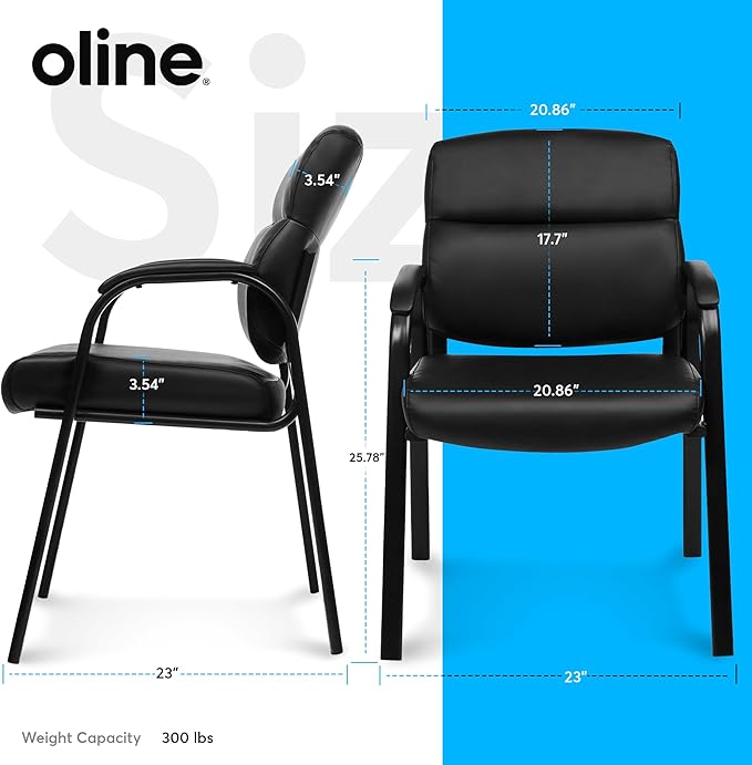 Oline Leather Guest Chair with Padded Arms, Reception Meeting Conference Waiting Room Lobby Home Desk Big and Tall Executive Office Chair, Black (4 Pack)