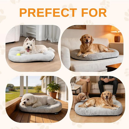 Washable Oval Small Dog Bed, Silver-Tipped High-Resilience, Light Gray | Non-Slip Bottom Prevents Sliding,Soft Plush Short Fur,Machine Washable Cushion,Ideal for Crates & Small Spaces,23"x17"x2.8"