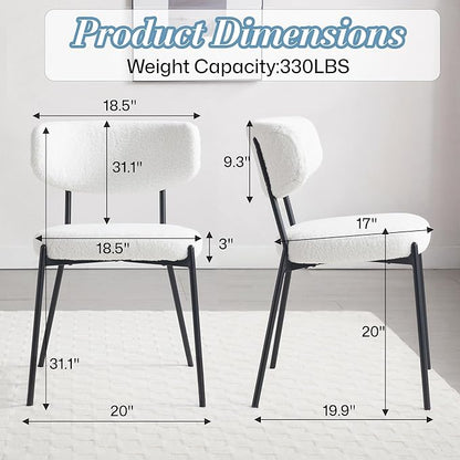 KCC Boucle Dining Chairs Set of 4, Modern Mid-Century Upholstered Stylish Kitchen Chairs Sherpa Accent Diner Chairs with Metal Legs and Curved Back for Kitchen, Dining Room(White)