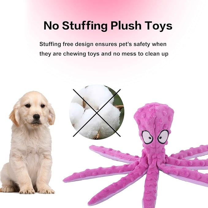 Dog Squeaky Toys Octopus - No Stuffing Crinkle Plush Dog Toys for Puppy Teething, Durable Interactive Chew Toys for Small, Medium and Large Dogs Training and Reduce Boredom, 2 Pack