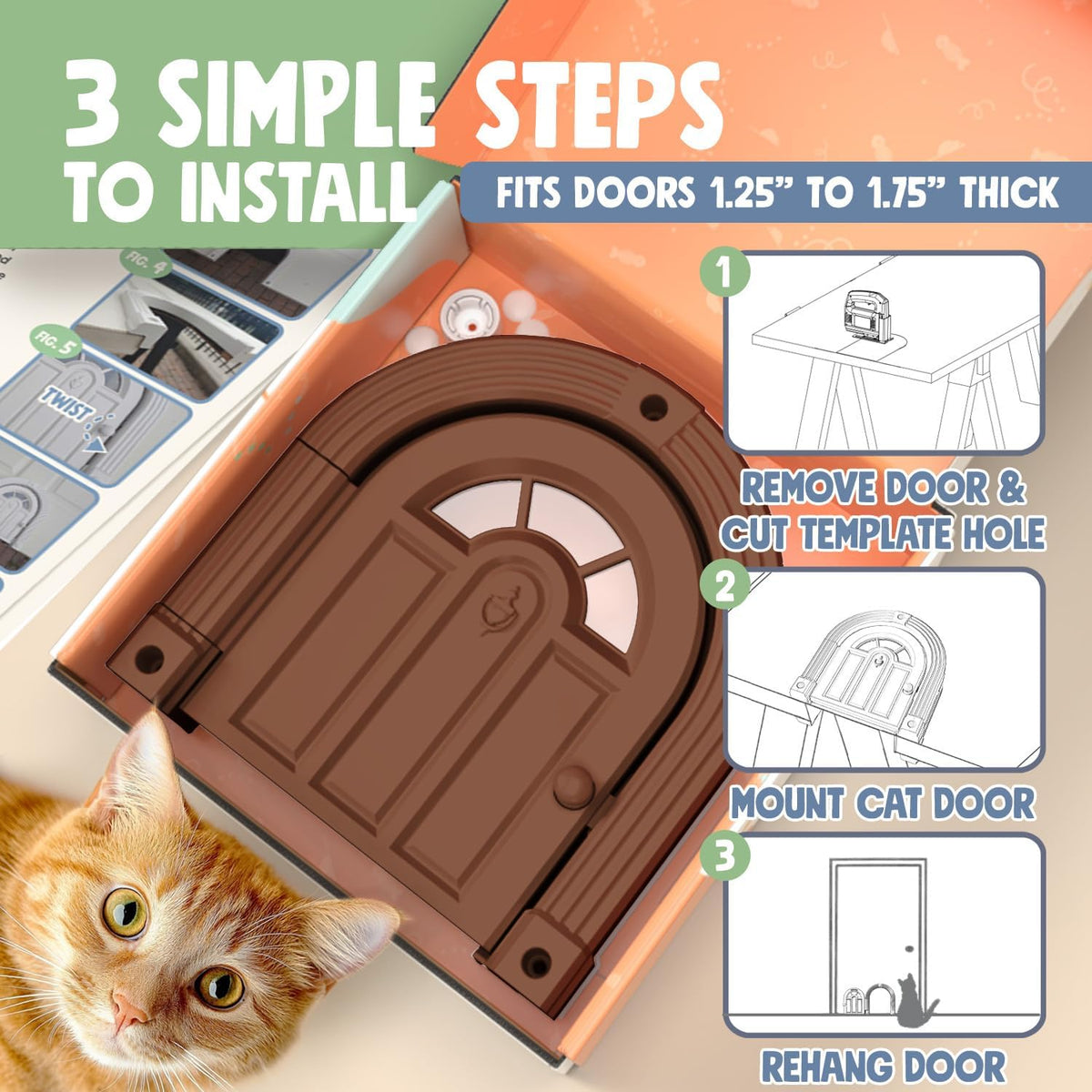 Meow Manor® Cat Door Interior Door - No-Flap, Interior Cat Door for Cats Up to 20 lbs, Easy DIY Setup, Secured Installation in Minutes, No Training Needed…