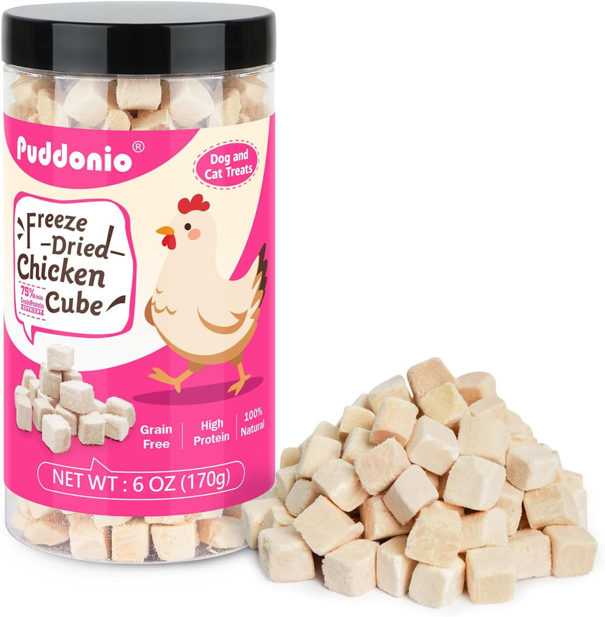 Freeze Dried Cats & Dogs Raw Treats, All Natural Single Ingredient Chicken Breast, High Protein Healthy Pet Training Treats or Food Topper, 6 oz