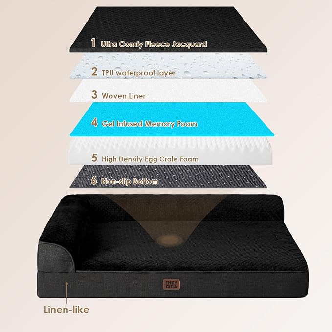 EHEYCIGA XXL Dog Bed Memory Foam, Orthopedic Giant Dog Bed Jumbo with Washable Removable Cover, Waterproof Pet Sofa Couch with Nonskid Bottom, 48x35x7.5, Black | Washable Removable Cover, Waterproof Flat Pet Sofa Couch with Nonskid Bottom, 48x35x7.5