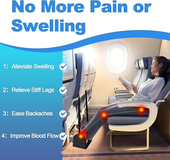 Airplane Foot Hammock with Removable Base & Memory Foam - Wide Hardboard Support No-Collapse Foot Rest for Long Flights, Office, Travel - Thickened Design Relieves Foot Pain (Black, Travel Essentials)