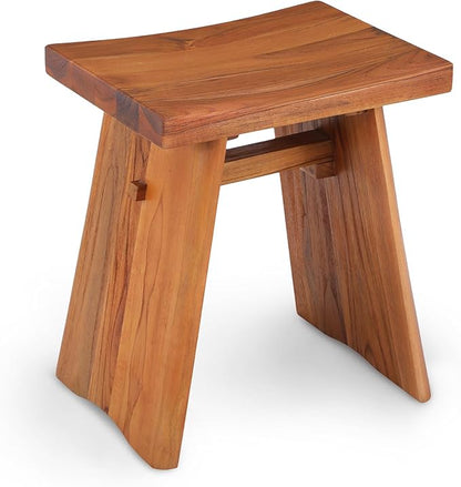 StrongTek Teak Shower Stool, 18-Inch Pre-Oiled Solid Teak Wood Bath Seat Bench for Bathroom, Spa & Home, Ergonomic Curved Seat, Water-Resistant, 350 lbs Capacity, Stable and Durable Design (Natural)