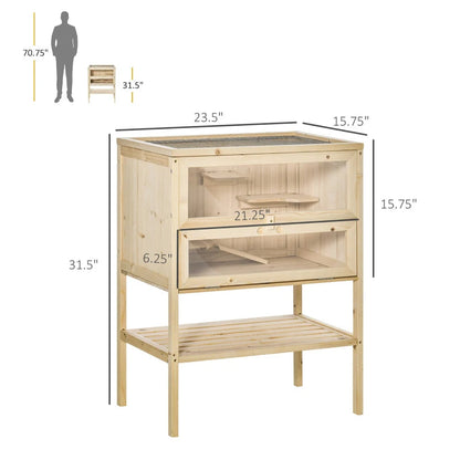 3-Tier Wooden Hamster Cage Mice And Rat Cage Small Animals Hutch With Openable Top, Front Door, Shelf, Natural Wood
