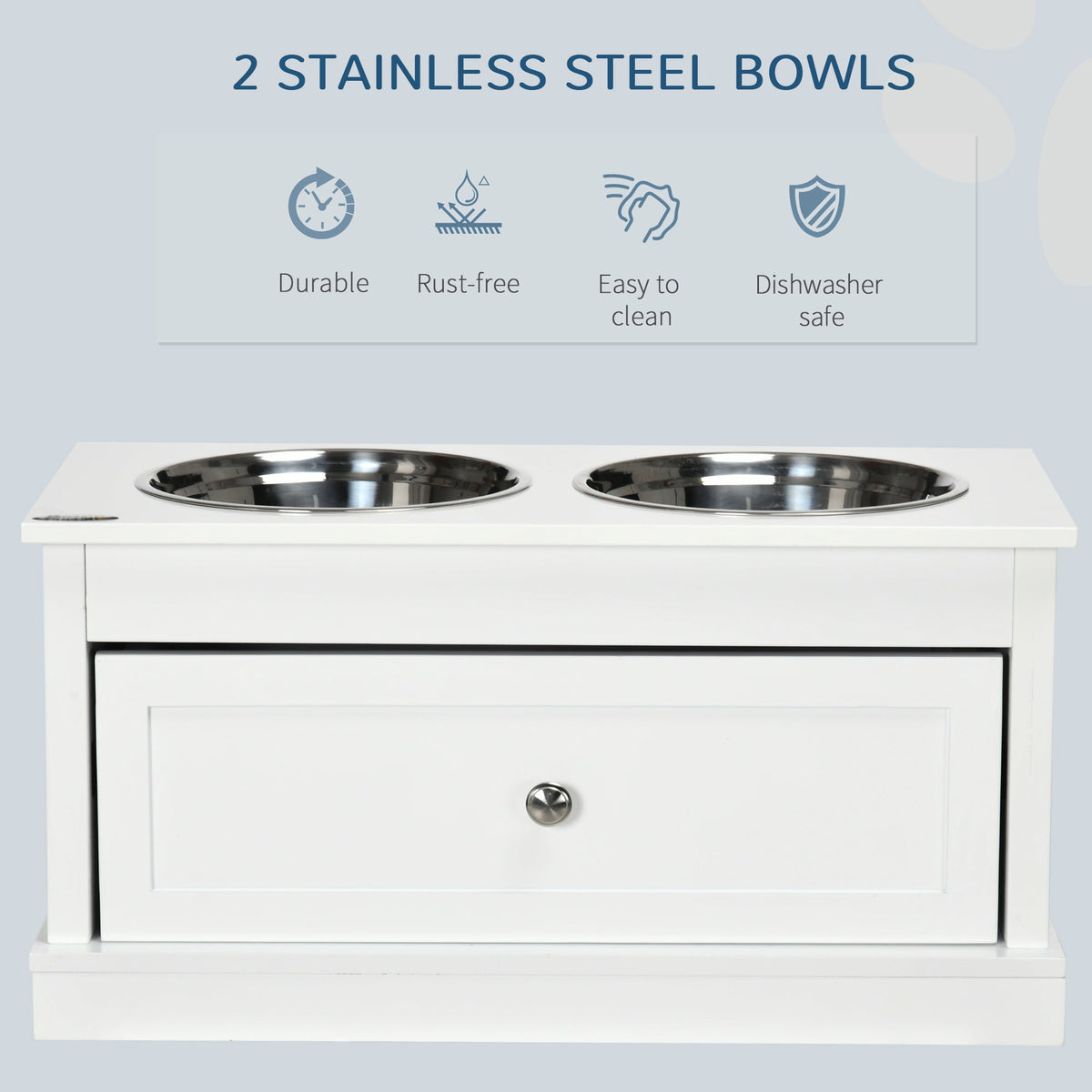 Large Elevated Dog Bowls with Storage Drawer Containing 11L Capacity, Raised Dog Bowl Stand Pet Food Bowl Dog Feeding Station, White