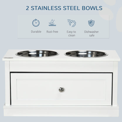 Large Elevated Dog Bowls with Storage Drawer Containing 11L Capacity, Raised Dog Bowl Stand Pet Food Bowl Dog Feeding Station, White
