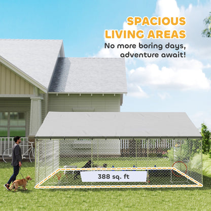 Heavy Duty Outdoor Dog Kennel with Waterproof Roof, Secure Latch, Chain Link Dog Run for Backyard, 19.7 x 19.7 x 8.9