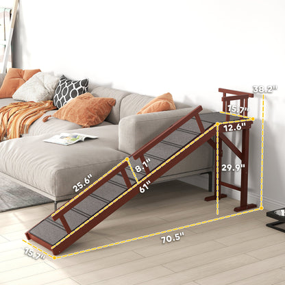 Wooden Dog Ramp with Removable Guardrails, Non-Slip Surface, 70.5" Long, Brown