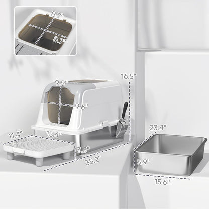Cat Litter Box, Enclosed Cat Litter Box With Scoop, Deodorizer Bag