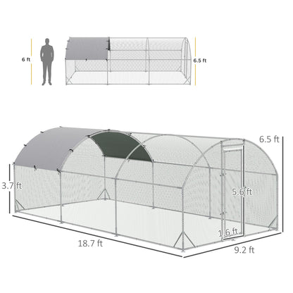 Large Chicken Coop Metal Chicken Run with Waterproof and Anti-UV Cover, Dome Shaped Walk-in Fence Cage Hen House for Outdoor and Yard Farm Use, 1" Tube Diameter, 9.2 x 18.7 x 6.5
