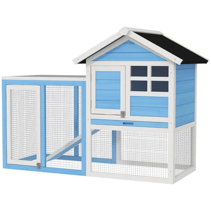 49 Wooden Rabbit Hutch Bunny Cage With Waterproof Asphalt Roof, Fun Outdoor Run, Removable Tray And Ramp, For Rabbits, Chickens, Ducks, Light Blue