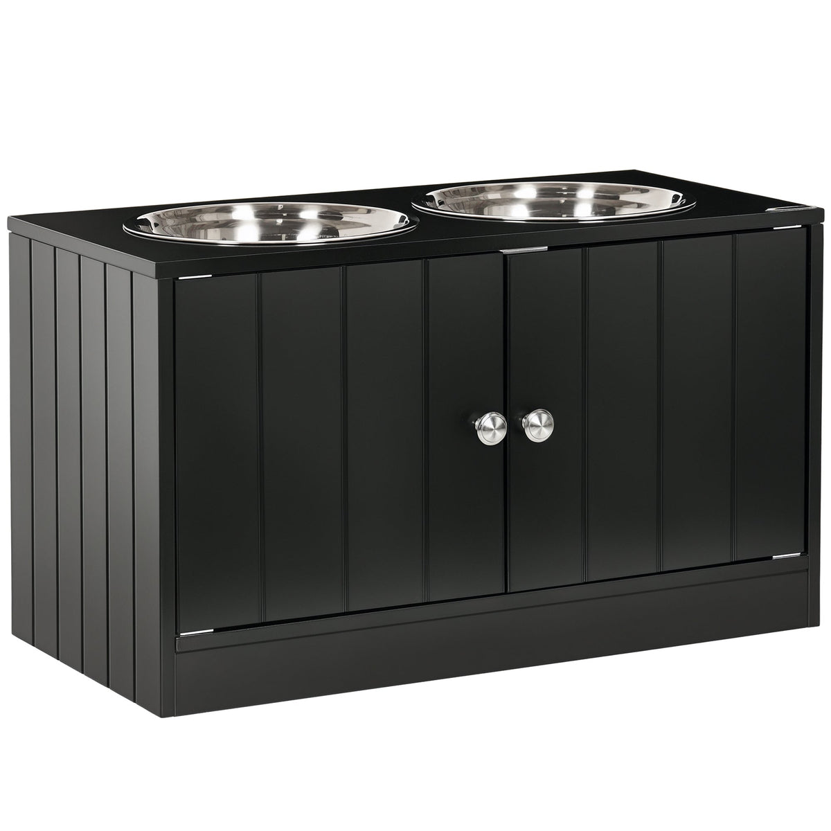 Large Elevated Dog Bowls with Storage Cabinet Containing Large 44L Capacity, Raised Dog Bowl Stand Pet Food Bowl Pet Feeding Station, Black
