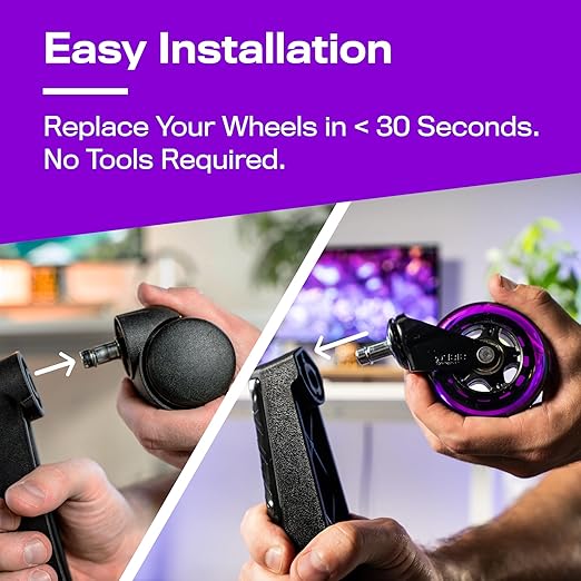 The Office Oasis Original Roller Style Office Chair Wheels (As Seen On PBS) - Smooth & Quiet Casters - Safe for Hardwood Floors & Carpet - Easy Installation with Universal Fit - Set of 5 - Purple