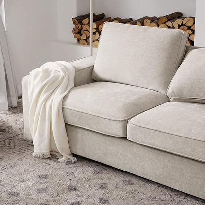LEISLAND 88.58" Modern Sofas Couches for Living Room, Chenille Sofas & couches with Square Armrest, Removable Low-Back Sofa Cushion and Detachable Sofa Cover/Easy to Install(Beige)