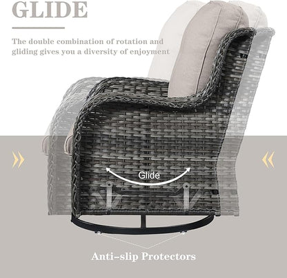 Belord 3 PCS Patio Furniture Set - Mixed Grey Wicker Swivel Rocking Chairs with Side Table, Furniture Set for Outdoor