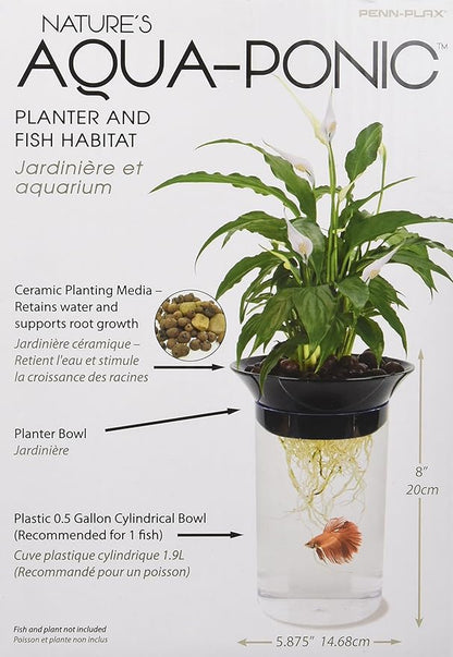 Penn-Plax (APON1) Aquaponic Planter and Aquarium for Betta Fish Tank Promotes Healthy Hydroponic Environment for Plants and Fish