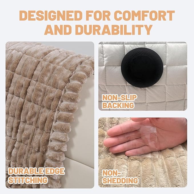 Couch Cover for Dogs Washable,Non Slip Fuzzy Durable Pet Friendly Cozy | Soft Slipcovers for 3 Cushion Sofa Cover,Plush Thick Protector Fits Mat Bed Leather & Fabric Couches (Brown 27.6"x82.7")