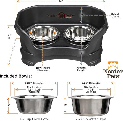Neater Pet Brands Neater Feeder Deluxe Mess Proof Dog Bowls Elevated for Small Dogs Under 19 lbs, Made in USA, No Spill Raised Dog Food Bowl Stand Feeding Station, Food and Water Bowl Set, Black