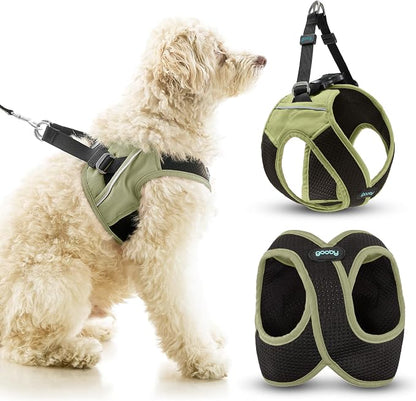 Gooby Escape Free Easy Fit X Step-in Dog Harness, Portland Green, Large | Patented escape-free, tightens on back-out; Choke-free X-frame + V-neck; Quick-release buckle; Reflective trim