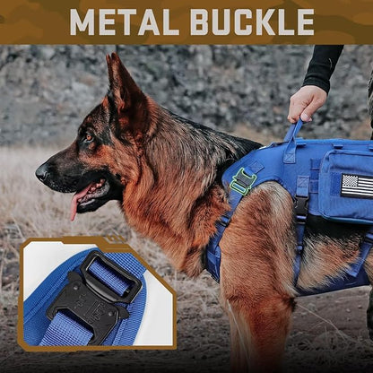 Forestpaw Tactical Dog Harness for Medium Dogs,Tactical Dog Collar with Bungee Leash Set,No Pull Military Dog Harness for Walking Training,Adjustable for Medium Dogs,Blue,Chest 22-35"