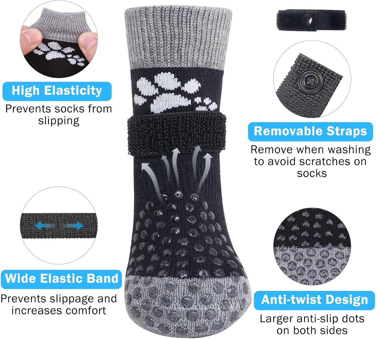 SCENEREAL Anti Slip Dog Sock to Prevent Licking Paws for Hardwood Floors, Boots & Paw Protector Shoes for Hot/Cold Pavement with Grippers, Double Sides Grips for Small Medium Large Senior Dogs, XS