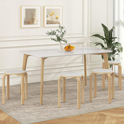 Giantex Stackable Stools Set of 4, 18" Round Stacking Backless Nesting Stools, School Chairs, Flexible Seating for Classroom Elementary, Students, Adults, Kitchen, Dining Room (Natural & White)