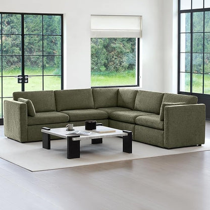 CHITA Oversized Modular Sectional Sofa Set, FSC Certified Extra Large 5 Seat V Shaped Cloud Couch for Living Room, 106 inch Width, 4 Seater and 1 Middle Corner, Moss Green