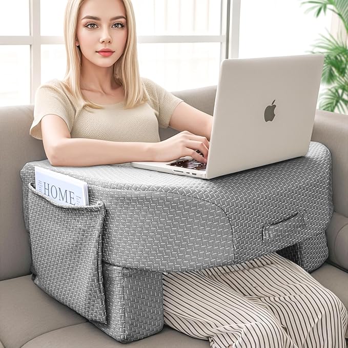 LEBENGURU Reading Pillow for Laptop, Extra Large Armrest Gaming Pillow for Working, Hight Adjustable Lap Desk Pillow for Adult Sitting in Bed, Floor, Sofa