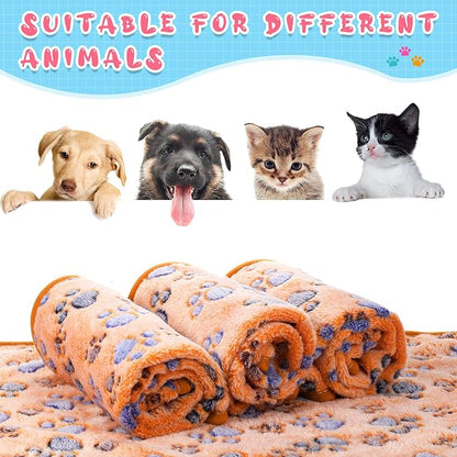 Tatuo 4 Pack Fleece Dog Blankets for Puppy Cats Multi-Size Sleep Mat for Pet Guinea Pig Soft Washable Warm Crate Bed Puppy Teething Toys Print Pattern Blanket Indoor(Coffee,24 x 16 Inch,Paw)