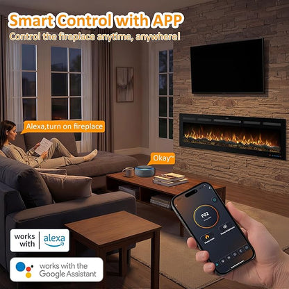 95 Inch WiFi-Enabled Recessed Electric Fireplace Inserts