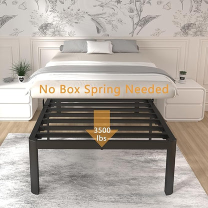 ITIMIDI 16 Inch Metal Twin Bed Frames, Heavy Duty Strong Support Slats, Safety Design with Rounded Corner Legs and DIY Headboard Hole, No Box Spring Needed, Noise Free, Easy Assembly, Black