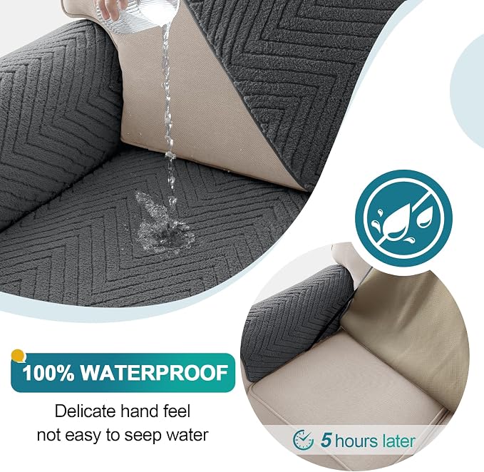 Turquoize 2 Pack Waterproof Couch Armrest Covers for Sofa Non-Slip Fuzzy Couch Arm Covers Set of 2 Washable Thick Soft Recliner Chair Arm Cover Protector Cover (Grey, 23" x 23" 2 Pack)