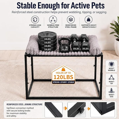 Adjustable Bedside Dog Bed for Small Dogs | Elevated Co-Sleeper Dog Bed with Metal Frame, Thick Supportive Cushion Mattress & Washable Cover, Dog Bedside Sleeper