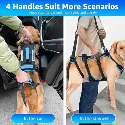 Dog Lift Harness for Extra Large Dogs, 2-in-1 Detachable Support Harness, Full Body Carrying with 4 Handles, Dog Sling for Large Dogs Hind Leg Support(Black, XX-Large)