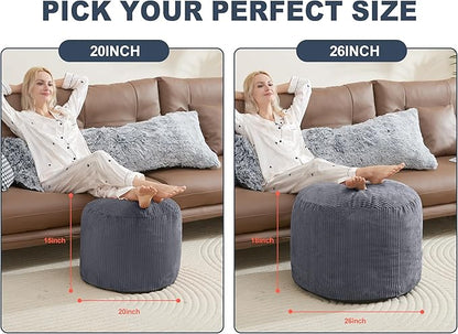 Pouf Ottoman Foot Stools with Foam Small Ottoman for Living Room Corduroy Ottomans Pouf 26x18 Floor Poufs Foot Rest for Chair Dark Grey Hassocks and Ottomans