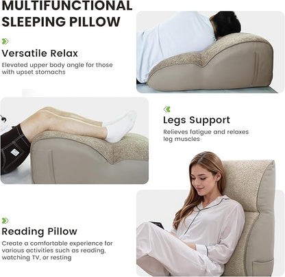 LELEFIDO Reading Pillow for Sitting in Bed, Back Support Pillow for Adults, Backrest Cushion with Lumbar Support for Reading, Gaming, Resting & Watching TV on Bed, Couch or Floor