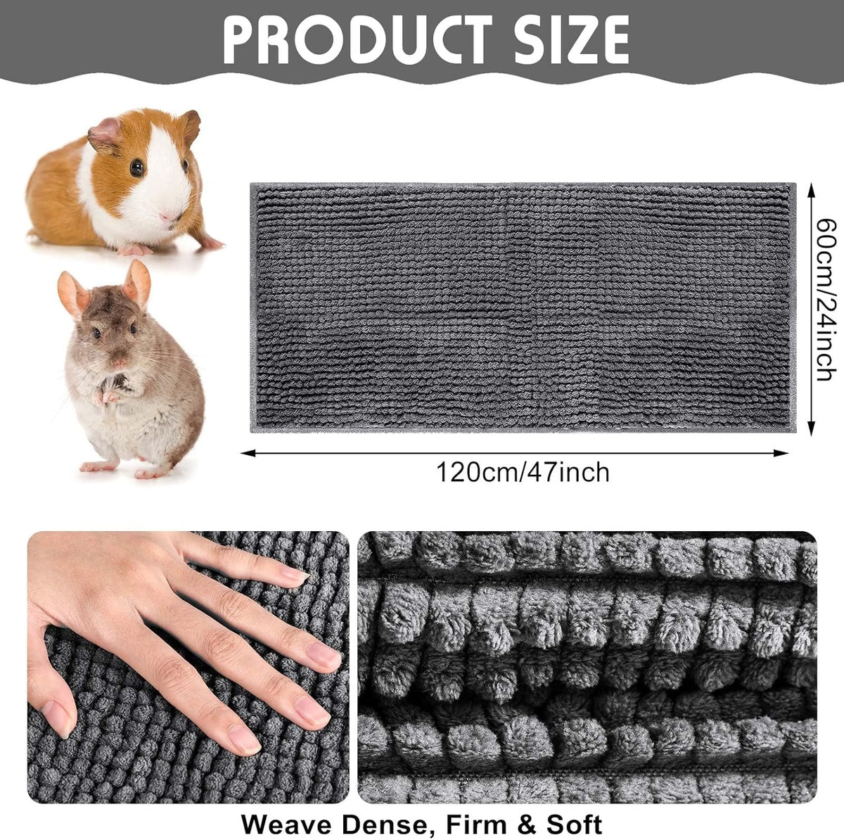 Amylove 4 Pcs Guinea Pig Cage Liner Guinea Pig Bedding Washable Fleece Pee Pads Reusable Small Animals Training Mat Small Animal Sleeping Bed for Bunny Hamster(Dark Gray,47 x 24 Inch)