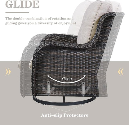 Belord Wicker Outdoor Furniture Patio Furniture Set - 6 Piece Patio Conversation Set with Swivel Rocker Chairs, Rattan Sofa, Ottomans and Coffee Table, Beige Cushion