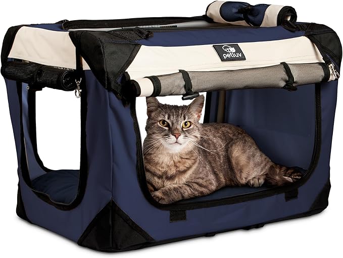 Dog & Cat Carrier, Large, Navy | Soft-sided, Fits Large Cat, 2 Cats, or Medium Dog Comfortably, Great for Travel & Vet Visits, Privacy Windows, Removable Bed